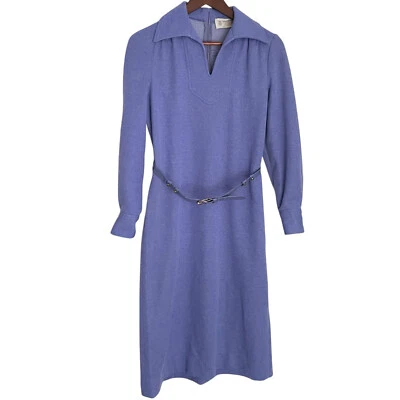 Vestido Camisa Kimberly Vintage Años 60 Cinturón Pequeño S Periwinkle Púrpura Mezcla Lana Foto 1 de 4