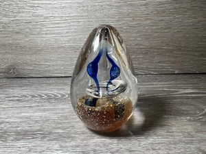 VTG - VETRI MURANO - EGG SHAPE CONTROLLED BUBBLES CLEAR/BLUE GLASS PAPERWEIGHT - Picture 1 of 4