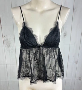 NUEVO CON ETIQUETAS Victoria's Secret Negro Encaje Satinado Lencería Sexy Babydoll Cami Camisola - M - Imagen 1 de 8