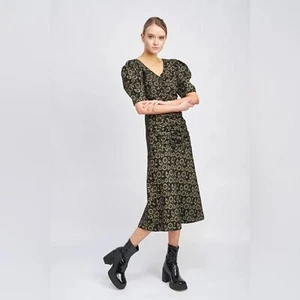 En Saison Flora Midi Denim Dress in Black Taupe NWT Women Dress Size Small - Picture 1 of 7