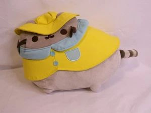 GUND 2019 Pusheen Yellow Blue Raincoat Plush 12" including tail PreOwned w/ tags - Picture 1 of 8