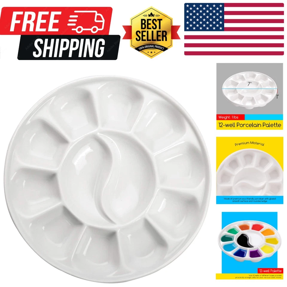 Paleta duradera de porcelana blanca de 12 pocillos para acuarela, gouache y pinturas al óleo Foto 1 de 4