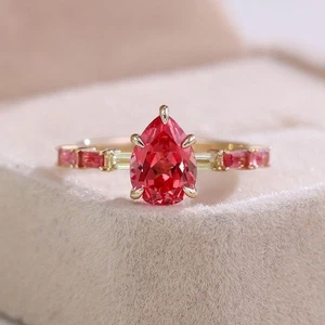 Simulated Ruby, Tourmaline & Moissanite Women Engagement Ring In 10K Yellow Gold - Picture 1 of 7