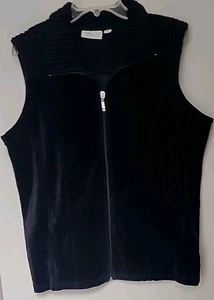 Chaleco de terciopelo Denim & Co. para mujer talla grande bolsillos cremallera frontal sin mangas  - Imagen 1 de 4