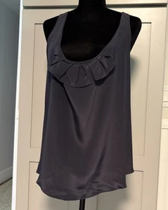 Camisa Top Love Richard Chai 100% Seda Azul Marino Talla Grande 2 Volantes Sin Mangas - Imagen 1 de 8