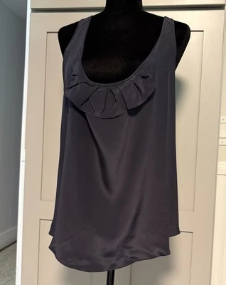 Love Richard Chai 100% Silk Navy Blue Top Shirt Oversized Sz 2 Ruffle Sleeveless - Image 1 of 4