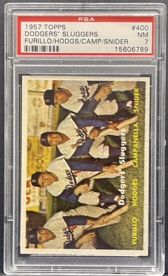 1957 Topps #400 Dodgers Sluggers Furillo Hodges Campanella Snider PSA 7 casi nuevo Foto 1 de 2