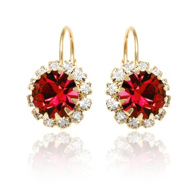 Pendientes de flor de cristal enchapados en oro de 18 quilates Brazel para mujer rojo rubí Foto 1 de 4