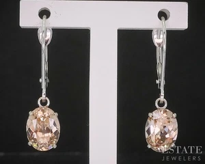 14k White Gold Round Natural Peach Morganite Dangle Earrings 1.7g i20153 - Picture 1 of 4