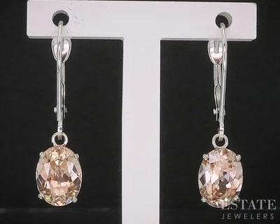 14k White Gold Round Natural Peach Morganite Dangle Earrings 1.7g i20153 - Image 1 of 4