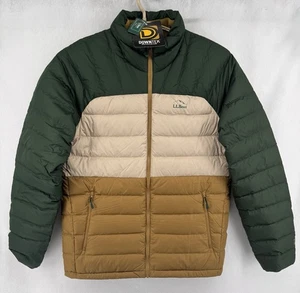LL Bean Colorblock 650 Fill Down Puffer Jacket MEDIUM TALL Downtek Green/Tan MT - Picture 1 of 13