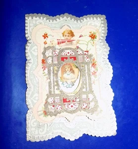 "Treu und wahr" antike viktorianische Valentinskarte mit Lagenlook und Spitze - Bild 1 von 5