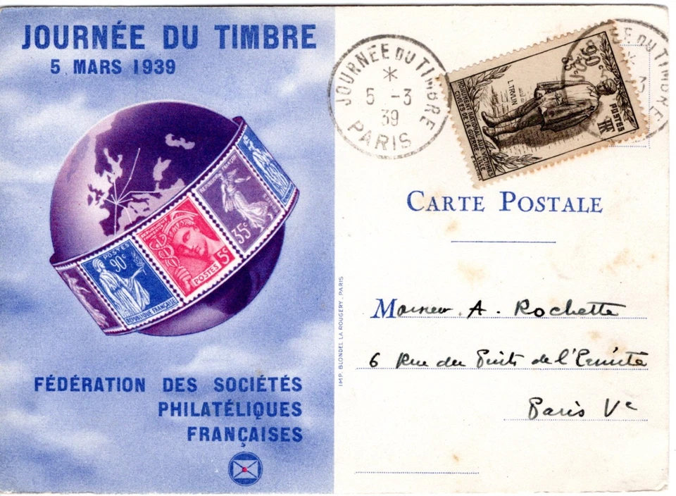 420+ FDC CARTE  1er JOUR    JOURNEE DU  TIMBRE 1939   PARIS - Photo 1/1