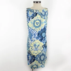 Talbots Etuikleid Damen Größe 6P Zierlich Ärmellos Bedruckt Blau Gelb Gefüttert - Bild 1 von 13