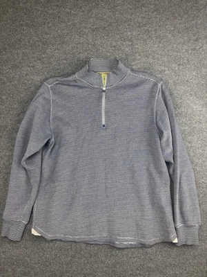 Suéter Robert Graham Para Hombres XL Azul Cuarto Cremallera Cuello Simulado Algodón Rayas Informal Foto 1 de 4