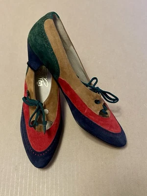 Vintage 60s Johansen Multicolor Suede Kitten Heels Shoes Sz 7.5 M Unworn - Image 1 of 4