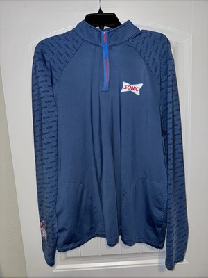 Suéter Sonic Employee 1/4 Cremallera Grande Azul Drive Thru Work Polar Pullover Foto 1 de 4