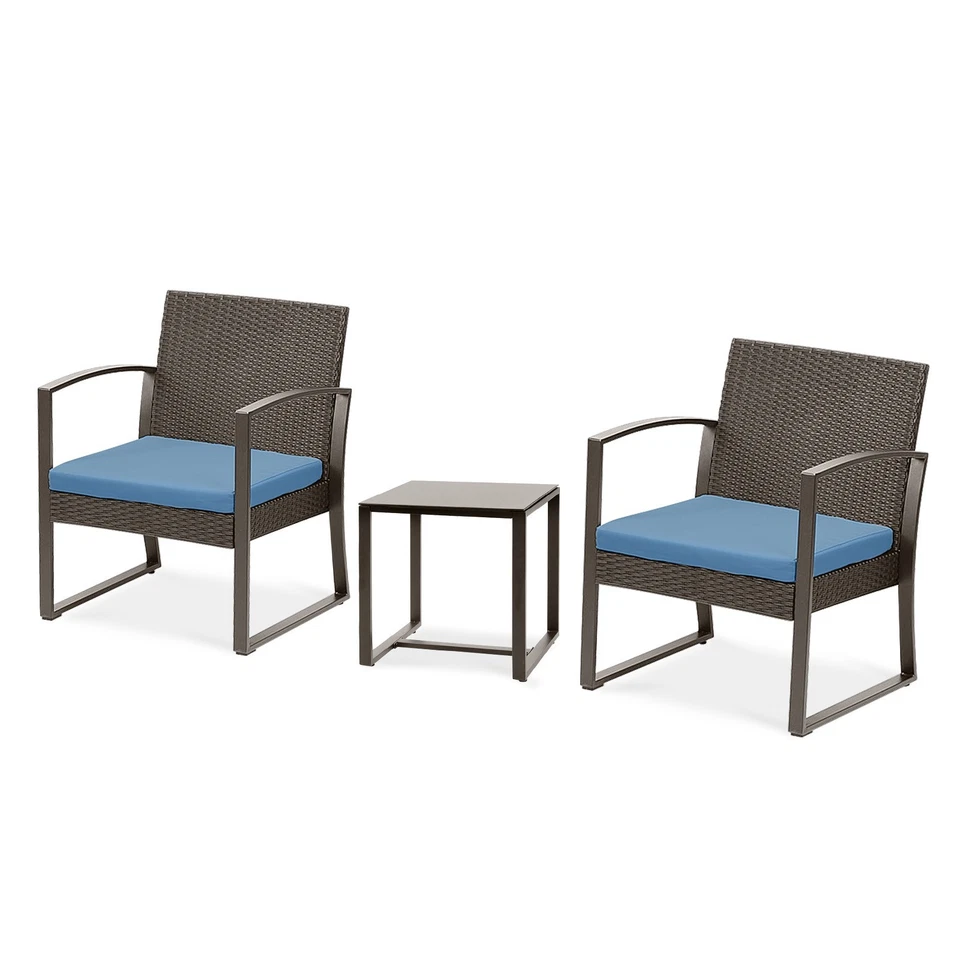 3 Pieces Patio Furniture Set Rattan Patio Conversation Set with Table & Cushions - Image 1 of 1