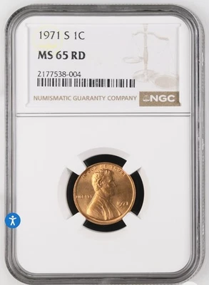 1971 s lincoln penny, MS-65 beautiful red coin. - Image 1 of 2
