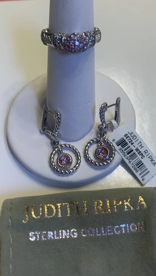 Pendientes colgantes y anillo a juego Judith Ripka-925 plata oro 18K rosa con cierre de palanca nuevos con etiquetas Foto 1 de 4