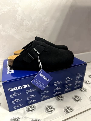 Birkenstock 波士顿经典黑色麂皮绒皮革男女通用鞋窄/宽 37-45 — 第 1/4 张图片