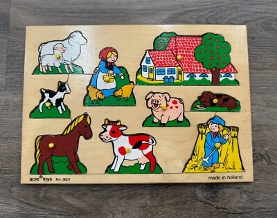 Vintage Acre Toys Wood Peg Puzzle FARM 2-4 yrs, 20 Pc; from Holland - Image 1 of 4