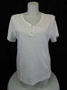 Karen Scott Plus Size Short Sleeve Cotton Henley Tee Shirt 0X Bright White #4484 - Picture 1 of 3