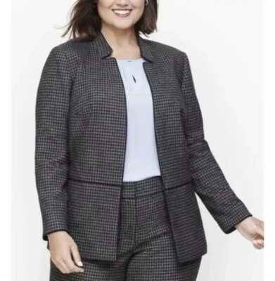 Talbots Woman’s Houndstooth Tweed Blazer Jacket  Size 14W Navy Gray $219 NWT - Image 1 of 4