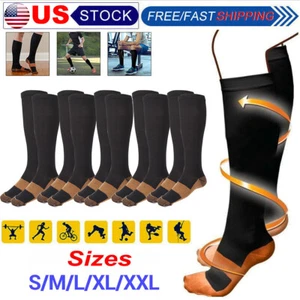 (5 Pairs) Knee High Copper Compression Socks Graduated Suppor Mens/ Womens S-XXL - Picture 1 of 13