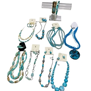 Estate Costume Jewelry Lot Blue Plastic Enamel NWT - Picture 1 of 10