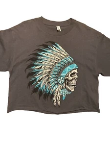 Native Chief Skull Tshirt, Herren M, Grau Cropped Türkis Weiß Schwarz NDN Rezdog - Bild 1 von 5
