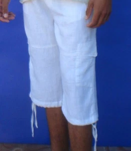 Premium Linen Beach Shorts / Pants - Men's Capri - Draw String White or Tan - Picture 1 of 8