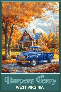 Cartel de viaje Harpers Ferry WV otoño follaje árboles camión impresión de giclee 16 x 24 - Imagen 1 de 1