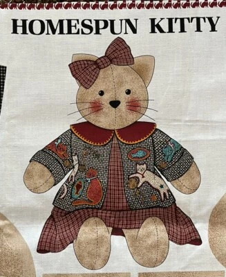 HOMESPUN KITTY Cat Fabric Cut & Sew Panel Stuffed Animal VIP Cranston Print - Image 1 of 4
