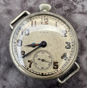 Reloj antiguo manual para hombre 1912 Elgin Primera Guerra Mundial Trench Offset Crown 15j caja Silverode - Imagen 1 de 7