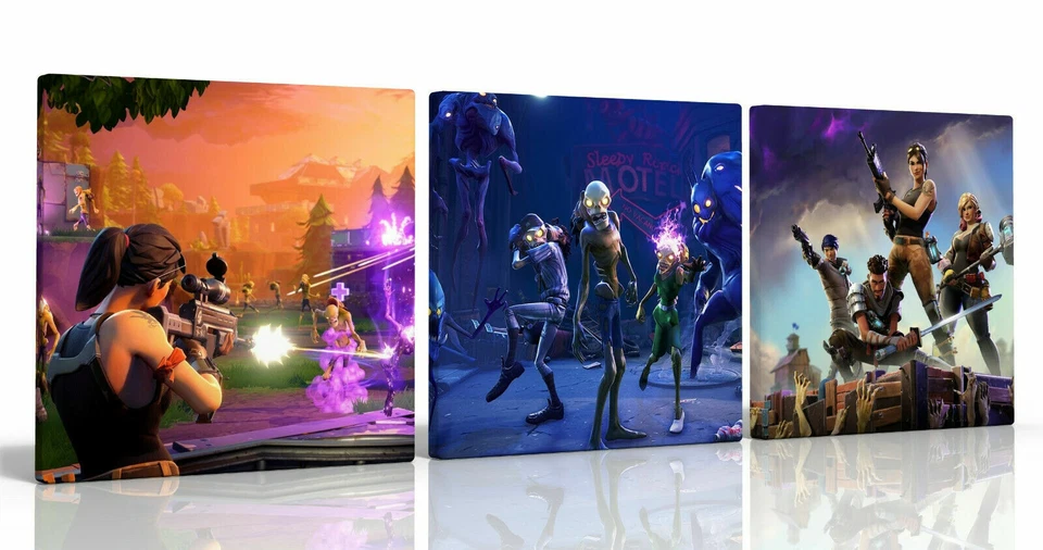 FORTNITE  - 3 X CANVAS PICTURES , WALL ART  DECORATION  , AVAILABLE IN 4 SIZES  - Image 1 of 1