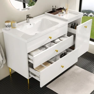 120cm Waschbecken mit Unterschrank Badmöbel Set Freistehend Keramik Waschtisch - Bild 1 von 15