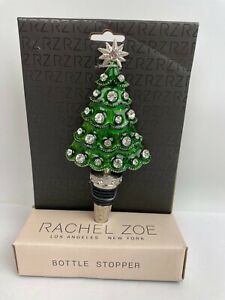 Rachel Zoe Green Enameled Rhinestone Christmas Tree Wine Bottle Stopper