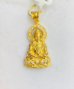 17KSolid Yellow Gold Gold Buddha Pendant Natural Round Diamond 0.14CT 4.79GM - Picture 1 of 8