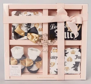 Juicy Couture Negro y Dorado Love for Juicy Body Set Caja Talla 6-9M RET$68 Nuevo con Etiquetas - Imagen 1 de 1