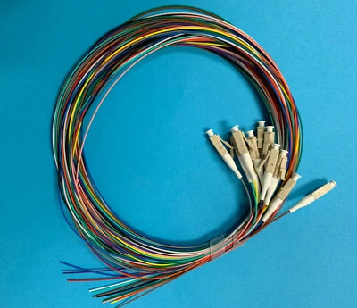 12 Optic Fiber Pigtail, Color-Coded, MMF OM1, LC/UPC, 900um, 3 Meter, Unjacketed - Image 1 of 4