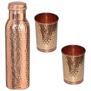 Handmadecollection Pure Hammered Copper Water Bottle and 2 Glass Set 950ml - Picture 1 of 4