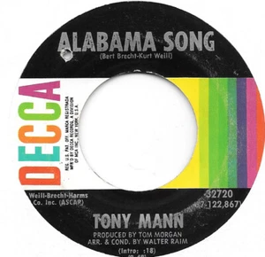TONY MANN Alabama Song on Decca weird Doors cover fuzz psych rock 45 HEAR - Picture 1 of 2