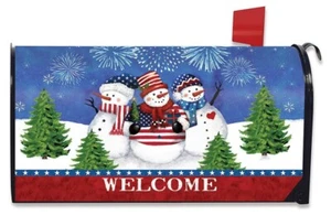 Patriotic Snowmen Magnetic Mailbox Wrap Cover Standard Size - Picture 1 of 1