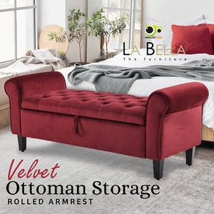 Storage Ottoman Bench Seat Blanket Chest Arm Couch Bed Foot Stool Velvet Large - Picture 1 of 12