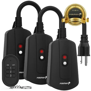 Fosmon 100FT Outdoor Indoor Wireless Remote Control Outlet [3 Reciever/1 Remote] - Picture 1 of 9