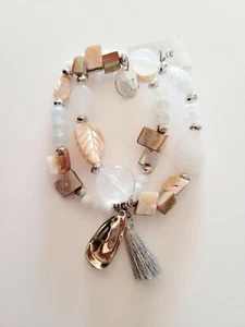 Style & Co. Double Strand White Multi Color Shell Stretch Bracelet, New $24 - Picture 1 of 4