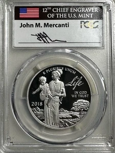 1oz $100 Proof Platinum Eagle Life Coin 2018 W PCGS PR70DCAM Mercanti Sig FDOI - Picture 1 of 2