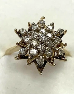 14k Yellow Gold Diamond Star Burst Ring - Picture 1 of 6