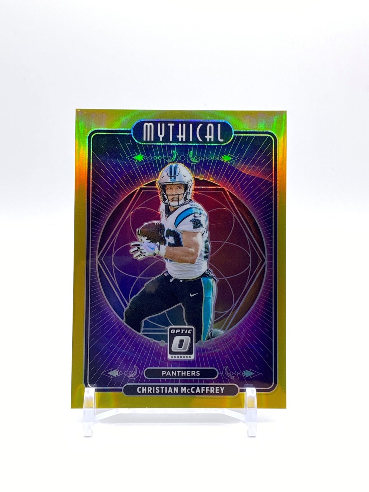 2021 DONRUSS OPTIC CHRISTIAN MCCAFFREY CARD MYTHICAL CASE HIT GOLD 10/10 LOP
